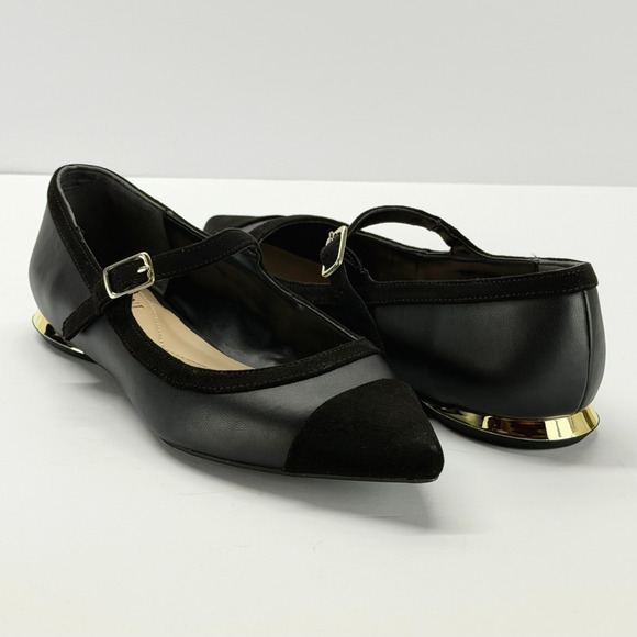 Alfani Step N Flex Ankle Strap Pointed Toe Flats Black Gold Sze 6M Classic Comfy - Picture 8 of 10